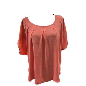 By & By Coral Pink Pleated Scoop Neck Batwing Sleeve Blouse XL